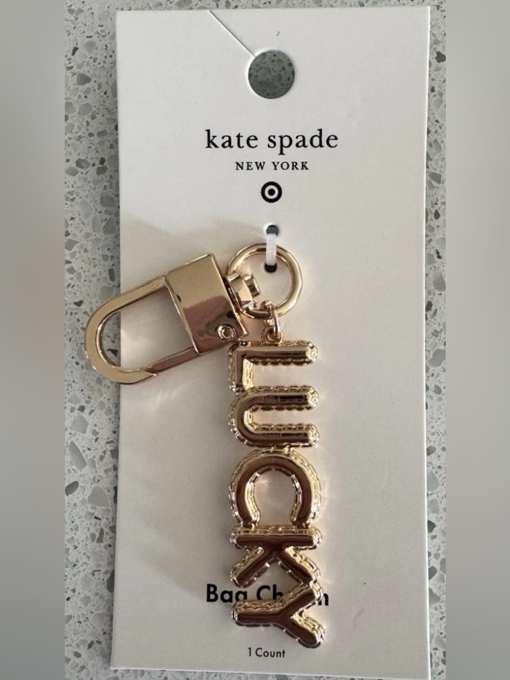 kate spade Gold 'LUCKY' Lettering Bag Charm Key Ring